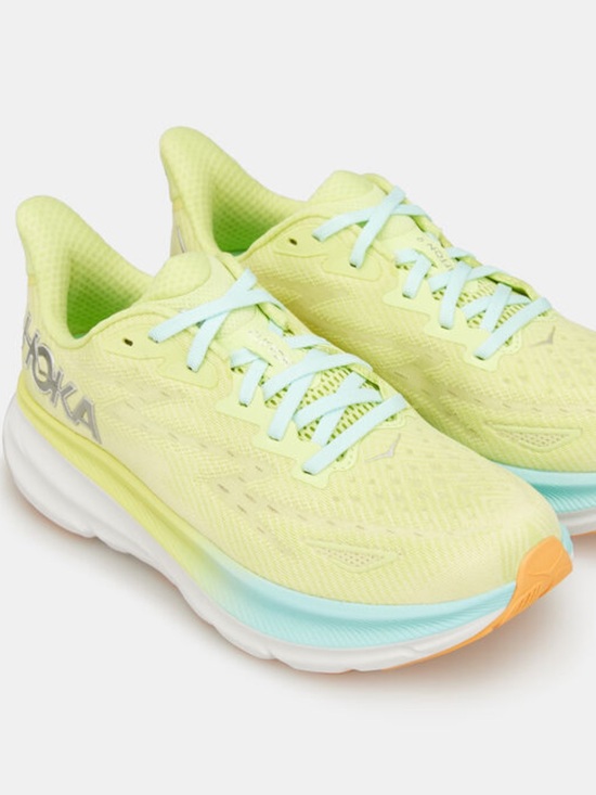 Hoka Shoes - Hoka clifton 9 Women' size 7 Neon Yellow and Light Blue Running Shoes